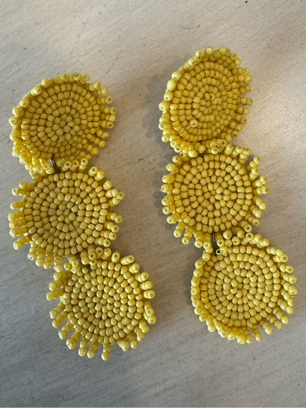Handmade Yellow Beaded Drop Earrings